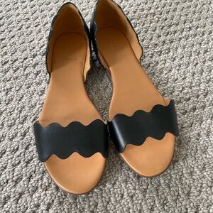 Black J Crew Scalloped Leather Sandals
